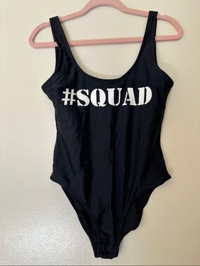 California Waves Black One-Piece Swimsuit with White #SQUAD Graphic